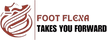 Logo of Foot Flexa with a stylized foot design and text 'Foot Flexa Takes You Forward' on a black background.