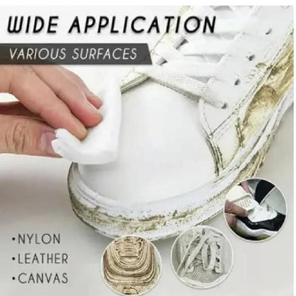 Cleaning a white sneaker with a cloth on various surfaces