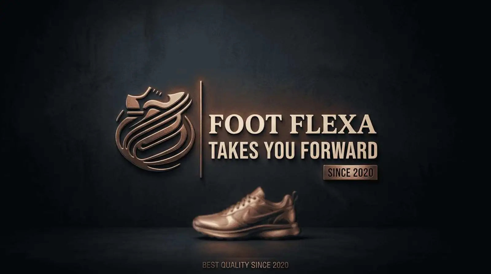 Foot Flexa logo with a shoe on a dark background