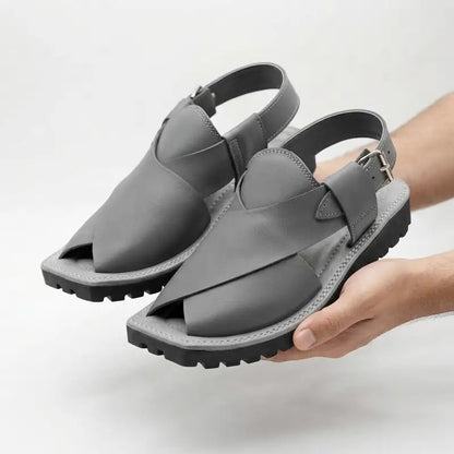 Dark Grey Leather Zalmi Chappal